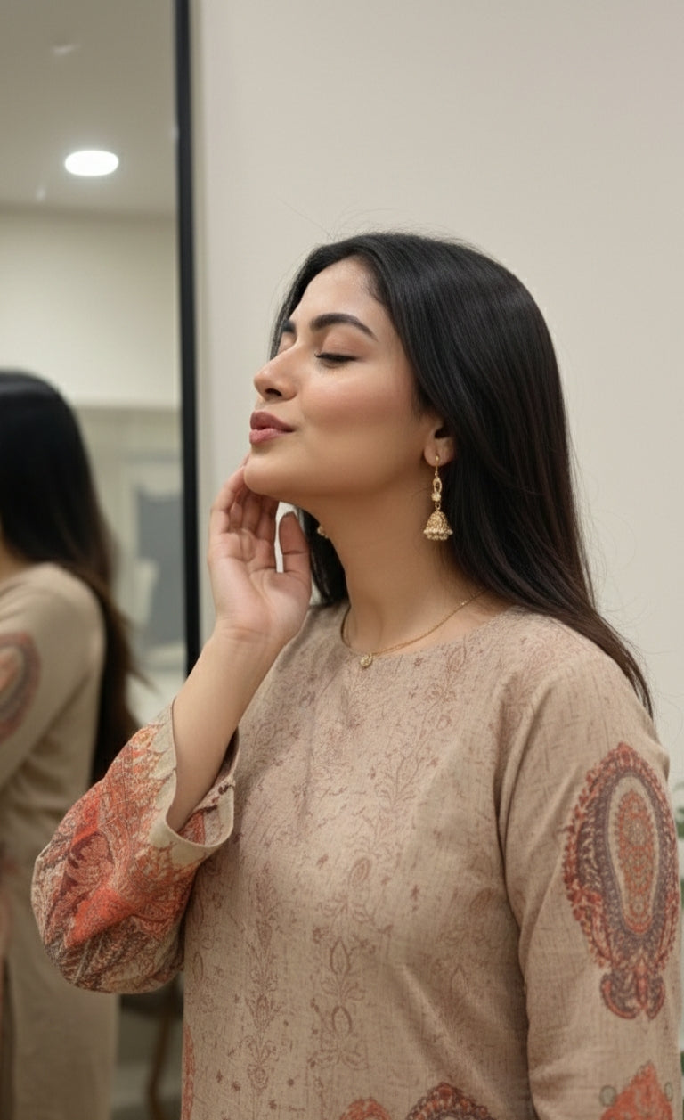 A Timeless Pure Print Design with Full Sleeves and Regular Fit Palazzos, Sizes M-XXXL."