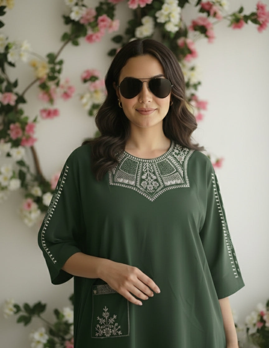 "Suvanya Beautique Premium Pure Rayon Co-ord Set with Pure Viscose Embroidery, Available in 4 Vibrant Colors, Sizes S-XXL."