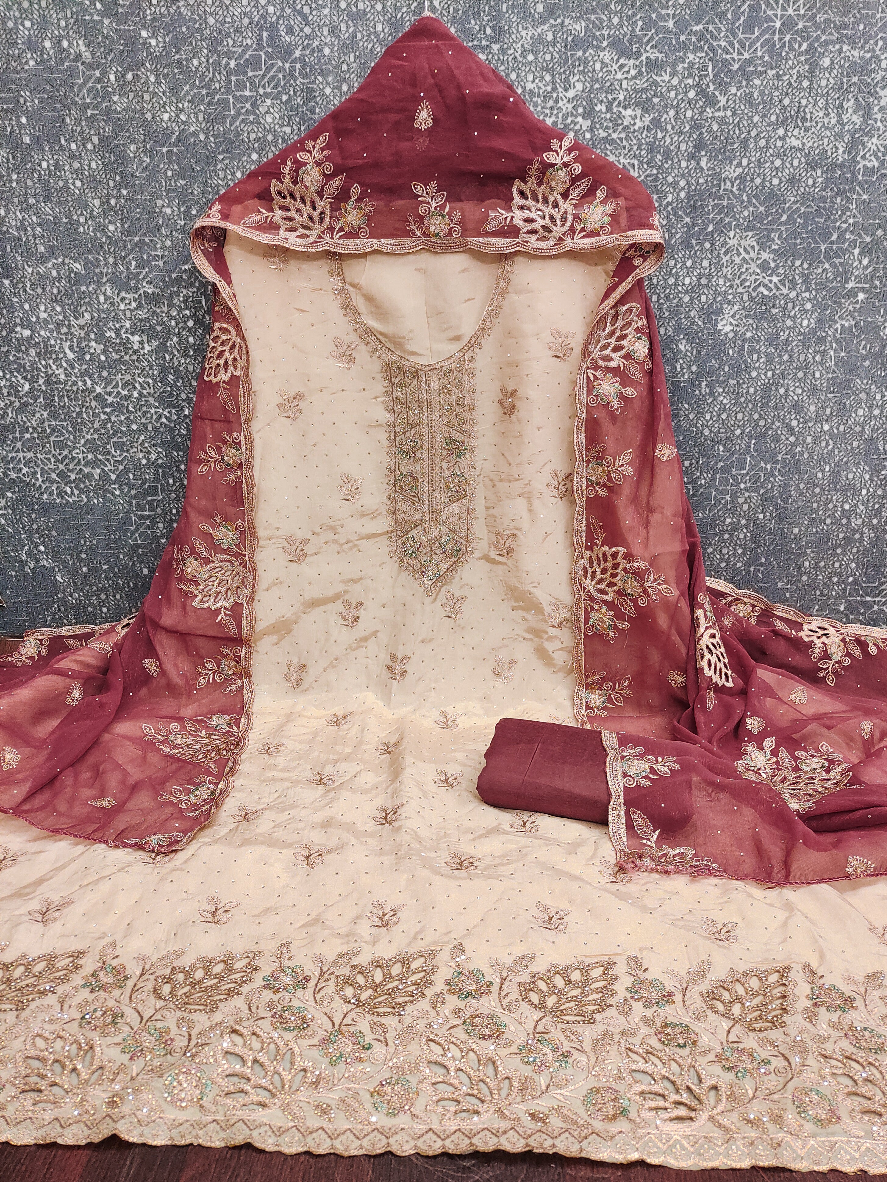 Suit salwar ( unstitched/ semi-stitched ) With Contrast set