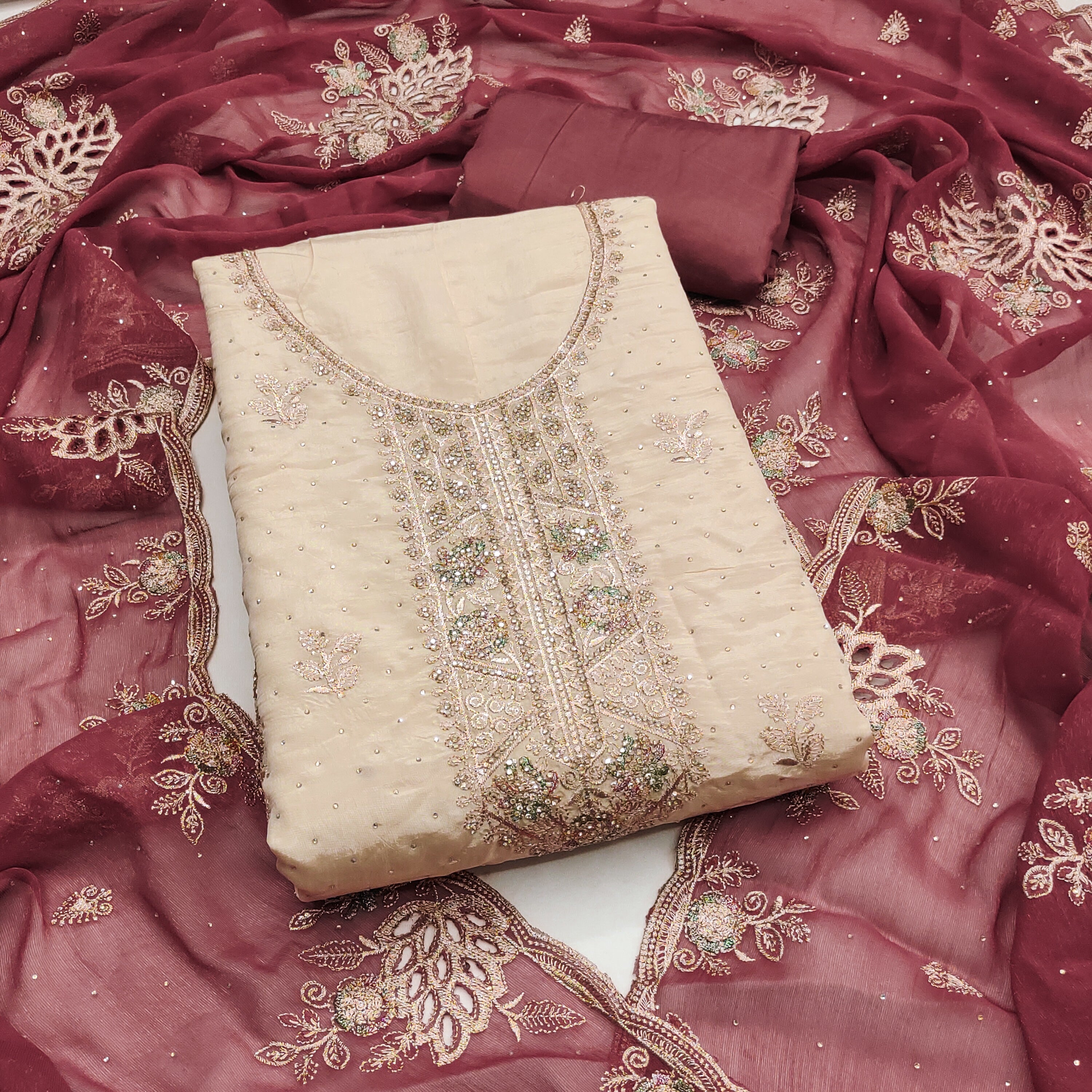 Suit salwar ( unstitched/ semi-stitched ) With Contrast set