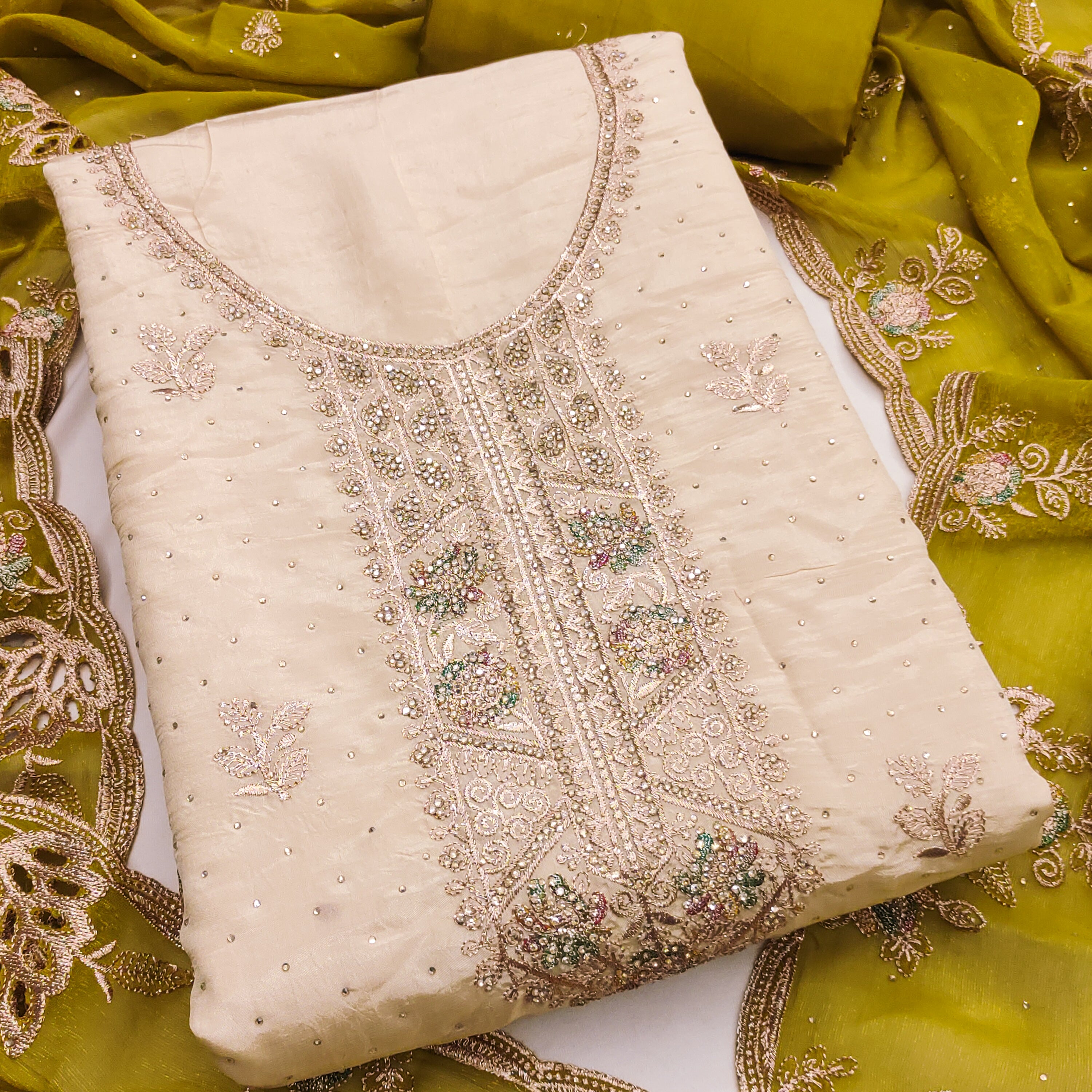 Suit salwar ( unstitched/ semi-stitched ) With Contrast set