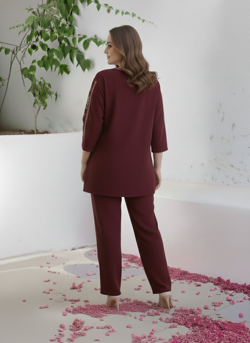 "Suvanya Beautique Premium Pure Rayon Co-ord Set with Pure Viscose Embroidery, Available in 4 Vibrant Colors, Sizes S-XXL."